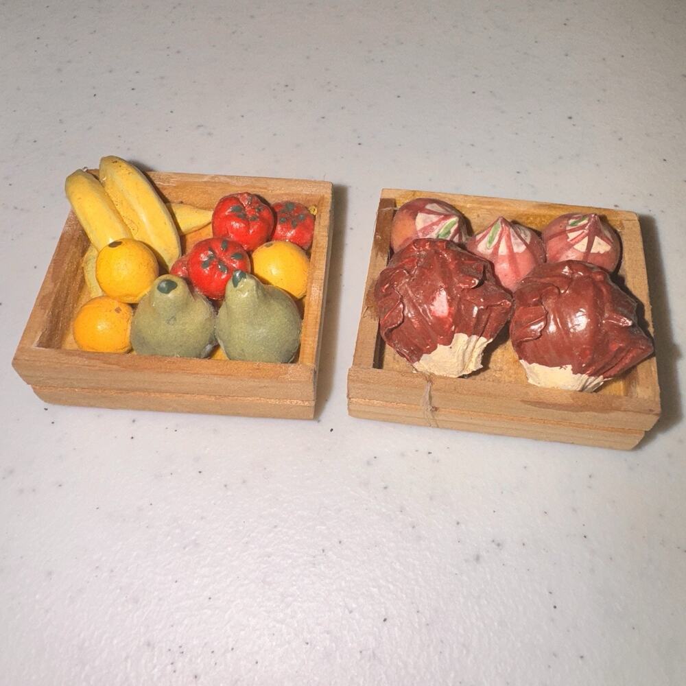 Vintage‎ Refrigerator Magnet Vegetables Fruit Crates Onions Bananas Apples Cute